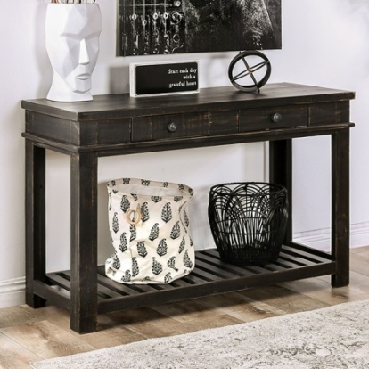 Furniture Of America Mcallen Rustic Fsc Certified Solid Wood Brazilian Pine Rustic Black Sofa Table | EM4009BK-S