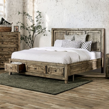 Furniture of America Oakridge Rustic Fsc Certified Solid with Wood Brazilian Pine Ash Brown Bed Model EM7074BR-Queen Bed
