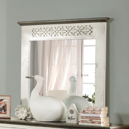 Furniture of America Myrtlemoore Rustic Fsc Certified Solid with Wood Brazilian Pine Vintage Ivory-Rustic Gray Mirror Model EM7079IV-M