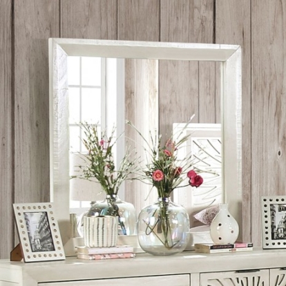 Furniture of America Geneva Contemporary Fsc Certified Solid with Wood Brazilian Pine Ivory Mirror Model EM7080IV-M