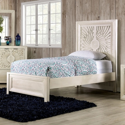 Furniture Of America Geneva Contemporary Fsc Certified Solid Wood Brazilian Pine Ivory Bed | EM7080IV-Queen Bed