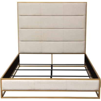 Diamond Sofa EMPIREEKBEDSD Empire King Bed Channel Tufted Sand Fabric Brushed Gold Metal