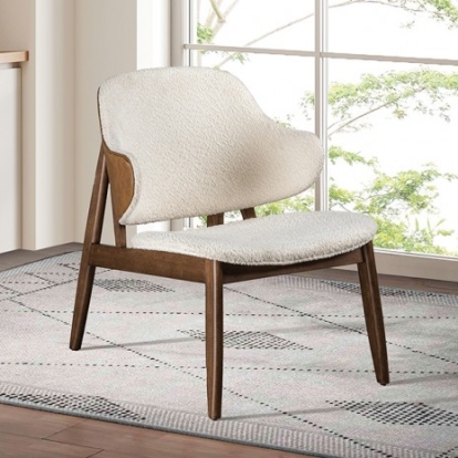 Furniture of America Belp Mid-Century Modern Engineered with Wood Fabric Solid with Wood Veneer Walnut-Beige Accent Chair Model FM-AC201WN