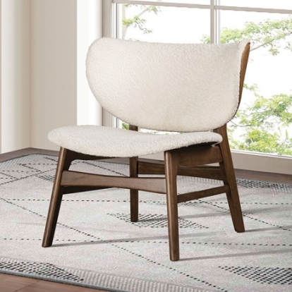 Furniture of America Spiez Mid-Century Modern Engineered with Wood Fabric Solid with Wood Veneer Walnut-Beige Accent Chair Model FM-AC202WN