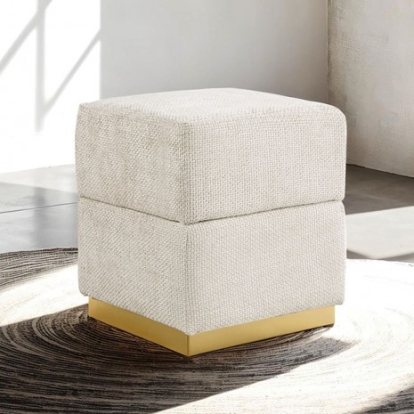 Furniture Of America Krysten Contemporary Chenille Fabric, Engineered Wood, Stainless Steel Beige Storage Stool | FM-AC8005WH