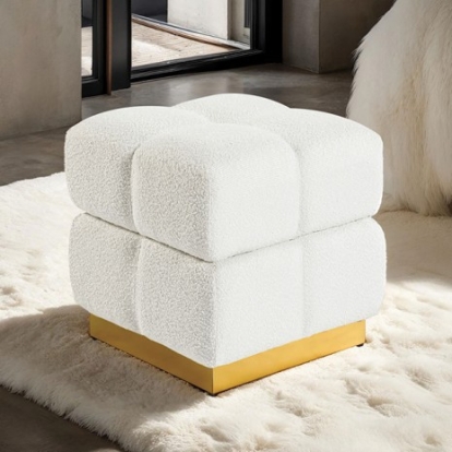 Furniture Of America Aileen Contemporary Engineered Wood, Fabric, Stainless Steel Beige Storage Stool | FM-AC8006WH