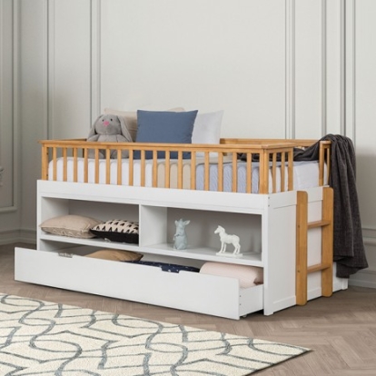 Furniture of America Mcpherson Transitional Engineered with Wood Solid Hardwood White-Light Oak Twin Captain Bed Model FM-BK104WH-T-BED