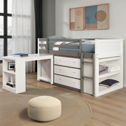 Furniture Of America Ledell Contemporary Engineered Wood, Pinewood White/Gray Twin Loft Bed | FM-BK203GY-T-BED