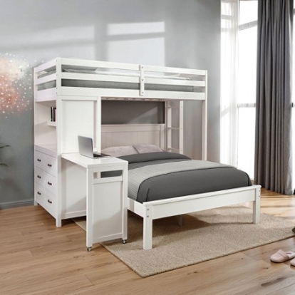 Furniture Of America Aludra Contemporary Engineered Wood, Pinewood White Loft Bed With Full Bed | FM-BK205WH-TF-BED