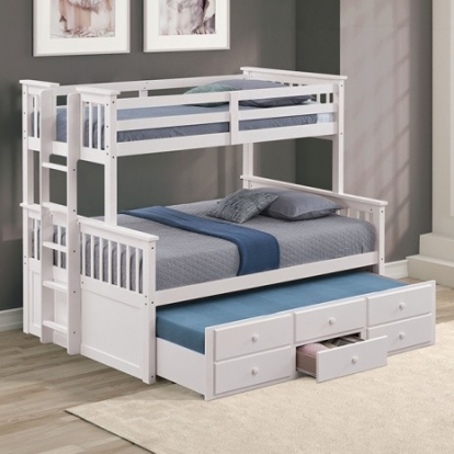 Furniture of America University Transitional Engineered with Wood Solid Hardwood White Twin-Full Bunk Bed Model FM-BK458F-WH-BED