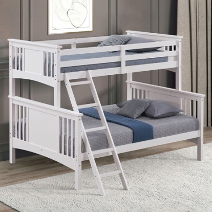 Furniture of America Spring Creek Transitional Engineered with Wood Solid Hardwood White Twin-Full Bunk Bed Model FM-BK602F-WH-BED
