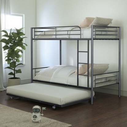 Furniture of America Philotus Contemporary Metal Black Twin-Twin Bunkbed + Trundle Model FM-BK906BK-TT