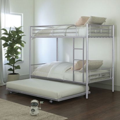Furniture of America Philotus Contemporary Metal Silver Twin-Twin Bunkbed + Trundle Model FM-BK906SV-TT