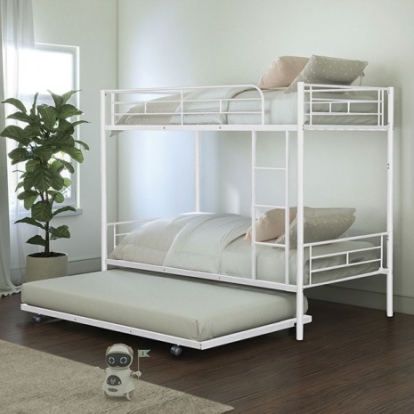 Furniture of America Philotus Contemporary Metal White Twin-Twin Bunkbed + Trundle Model FM-BK906WH-TT