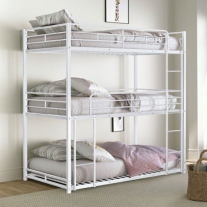 Furniture of America Felgu Contemporary Metal White Triple Twin Metal Bunkbed Model FM-BK909WH-T-BED