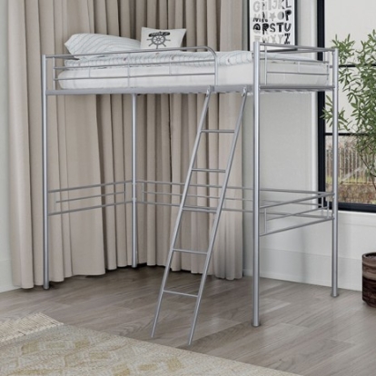 Furniture of America Myles Contemporary Metal Silver Twin Loft Bed Model FM-BK910SV-T