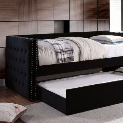 Furniture Of America Susanna Transitional Engineered Wood, Flannelette, Wood Black Daybed W/ Trundle | FM1739BK-BED