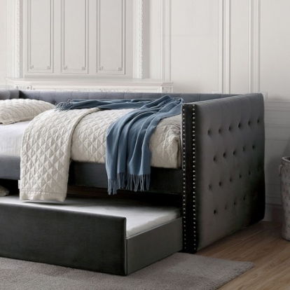 Furniture Of America Susanna Transitional Engineered Wood, Flannelette, Wood Gray Daybed W/ Trundle | FM1739GY-BED