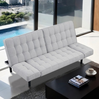 Furniture of America Bellevue Contemporary Fabric Foam Solid with Wood Light Gray Futon Sofa Model FM2801LG