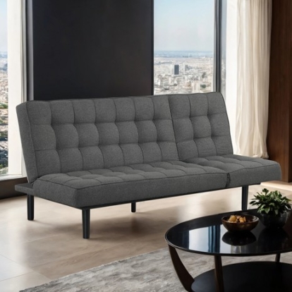 Furniture Of America Naperville Contemporary Fabric, Foam, Rubberwood, Solid Wood, Others Dark Gray Futon Sofa | FM2802DG