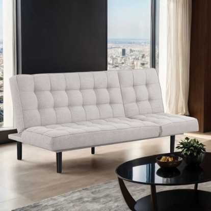 Furniture of America Naperville Contemporary Fabric Foam Solid with Wood Light Gray Futon Sofa Model FM2802LG