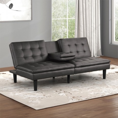 Furniture of America Eidsberg Contemporary Engineered with Wood Foam Leatherette Gray Futon Sofa Bed Model FM2908GY