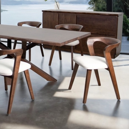 Furniture of America Logstor Mid-Century Modern Fabric Full Solid Rubberwood Rich Walnut Dining Table Model FM30002WN-T