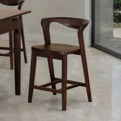 Furniture Of America Romont Mid-Century Modern Full Solid Rubberwood Rich Walnut Counter Ht Chair (2/Ctn) | FM30003WN-PC-2PK