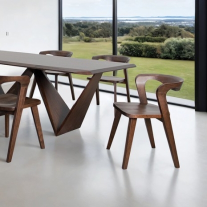 Furniture of America Romont Mid-Century Modern Fabric Full Solid Rubberwood Rich Walnut Dining Table Model FM30003WN-T
