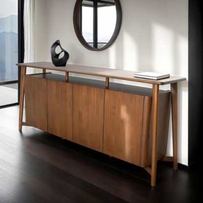 Furniture Of America Hadsten Mid-Century Modern Full Solid Rubberwood Rich Walnut 4-Door Sideboard | FM30004WN-SV-PK