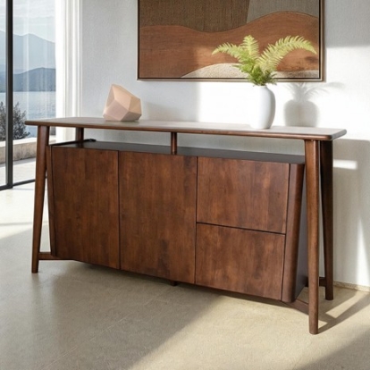 Furniture Of America Sargans Mid-Century Modern Full Solid Rubberwood Rich Walnut 2-Door Sideboard | FM30006WN-SV-PK