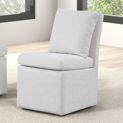 Furniture of America Broager Contemporary Boucle Chenille Fabric Metal White Dining Chair Model FM3000WH-SC