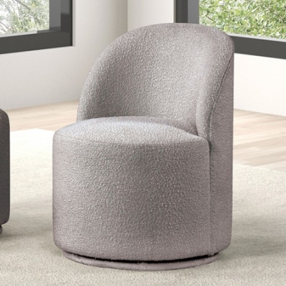 Furniture Of America Broager Contemporary Boucle Chenille Fabric, Metal Light Gray Dining Swivel Chair, Light Gray | FM3001LG-SC