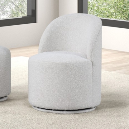 Furniture Of America Broager Contemporary Boucle Chenille Fabric, Metal White Dining Swivel Chair, White | FM3001WH-SC