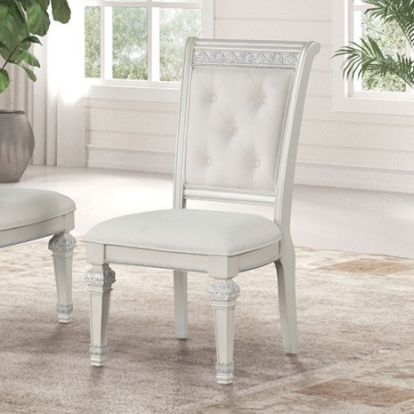 Furniture Of America Stella Mia Traditional Chenille, Chenille Fabric, Engineered Wood, Oak W/ Ash Burl Veneer, Solid Rubberwood, Solid Wood Ivory Side Chair (2/Ctn) | FM31000WH-SC-2PK