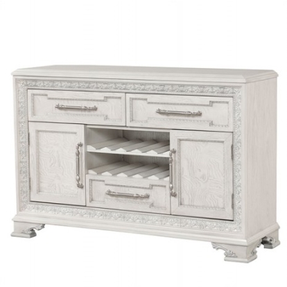 Furniture of America Stella Mia Traditional Engineered with Wood Oak with Ash Burl Veneer Solid Rubberwood Solid with Wood Ivory Sideboard Model FM31000WH-SV