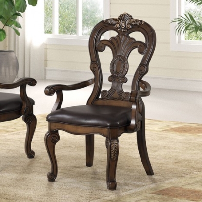 Furniture of America Leovanni Traditional Engineered with Wood Oak Veneer Solid Rubberwood Dark Brown Arm Chair (2-Ctn) Model FM31003DB-AC-2PK