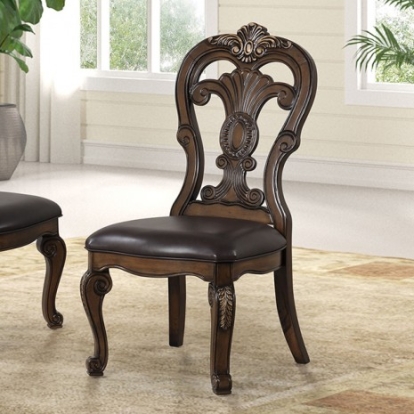 Furniture of America Leovanni Traditional Engineered with Wood Oak Veneer Solid Rubberwood Dark Brown Side Chair (2-Ctn) Model FM31003DB-SC-2PK