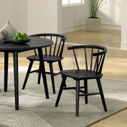 Furniture of America Yate Mid-Century Modern Engineered with Wood Oak Veneer Rubberwood Black Round Dining Table Model FM3102BK-RT