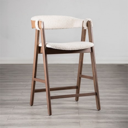 Furniture Of America Ebikon Mid-Century Modern Boucle, Engineered Wood, Solid Wood, Wood Veneer, Others Walnut/Beige Counter Stool (2/Ctn) | FM3211WN-PC-2PK