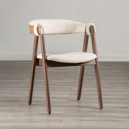 Furniture of America Ebikon Mid-Century Modern Boucle Engineered with Wood Solid with Wood Veneer Walnut-Beige Side Chair (2-Ctn) Model FM3211WN-SC-2PK