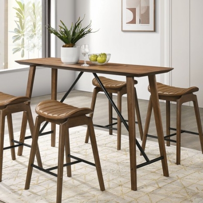 Furniture Of America Klamath Mid-Century Modern Engineered Wood, Solid Rubberwood, Walnut Veneer Walnut Counter Ht. Table | FM3215WN-PT