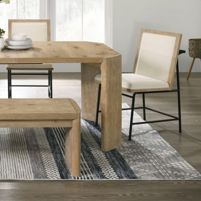 Furniture of America Edenbridge Contemporary Engineered with Wood Fabric Metal Oak Veneer Solid Rubberwood Oak Dining Table Model FM3220AK-T-TABLE