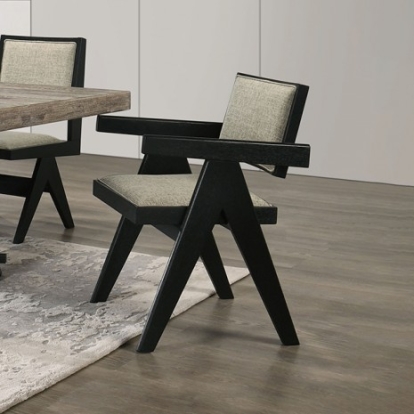 Furniture of America Tottenham Contemporary Engineered with Wood Fabric Oak Veneer Solid Rubberwood Black Arm Chair Model FM3222BK-AC-2PK