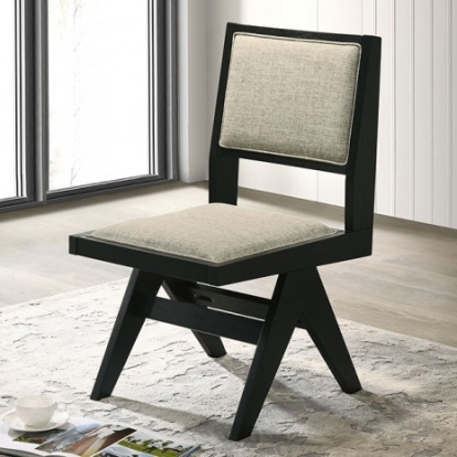 Furniture of America Tottenham Contemporary Engineered with Wood Fabric Oak Veneer Solid Rubberwood Black Side Chair Model FM3222BK-SC-2PK
