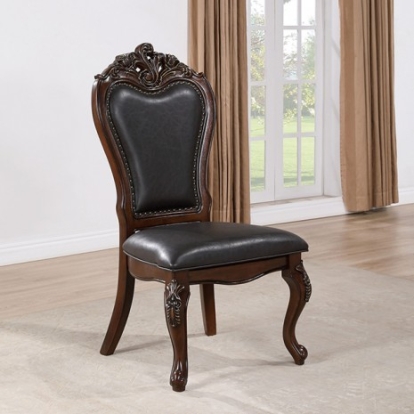 Furniture Of America Manzanita Traditional Leatherette, Polyresin, Solid Wood, Others Dark Cherry/Black Side Chair | FM3261CH-SC-2PK