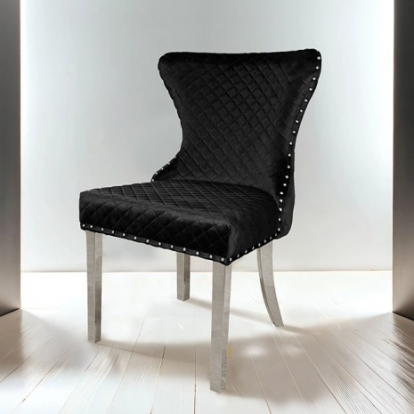 Furniture of America Portanova Glam Fabric Foam Stainless Steel Black Chair Silver-Black (2-Ctn) Model FM33014BK-SC-2PK