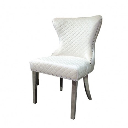 Furniture Of America Portanova Glam Fabric, Foam, Stainless Steel White Chair, Silver/White (2/Ctn) | FM33014WH-SC-2PK