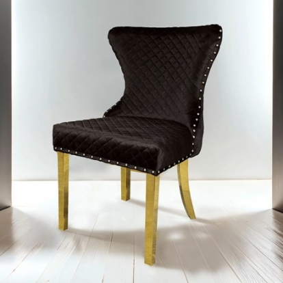 Furniture Of America Portanova Glam Fabric, Foam, Stainless Steel Black Gold Chair (2/Ctn) | FM33015BK-SC-2PK