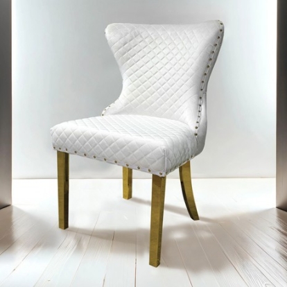 Furniture of America Portanova Glam Fabric Foam Stainless Steel White Gold Chair (2-Ctn) Model FM33015WH-SC-2PK